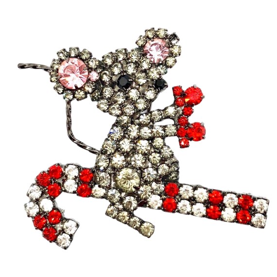Christmas Mouse on Candy Cane - Swarovski Crystals - image 4