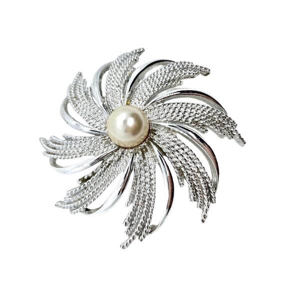 Large Vintage Silvertone Swirl Pin - Sarah Covent… - image 3