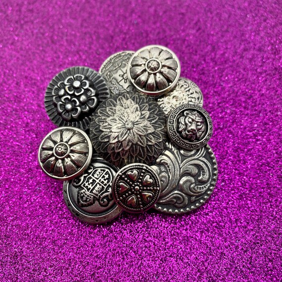 Vintage Button Brooch Silver Buttons Lion OOAK Etsy Australia