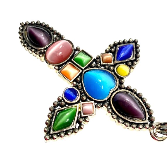 Multi Color Cabochon Cross Pendant / Vintage Jewe… - image 5