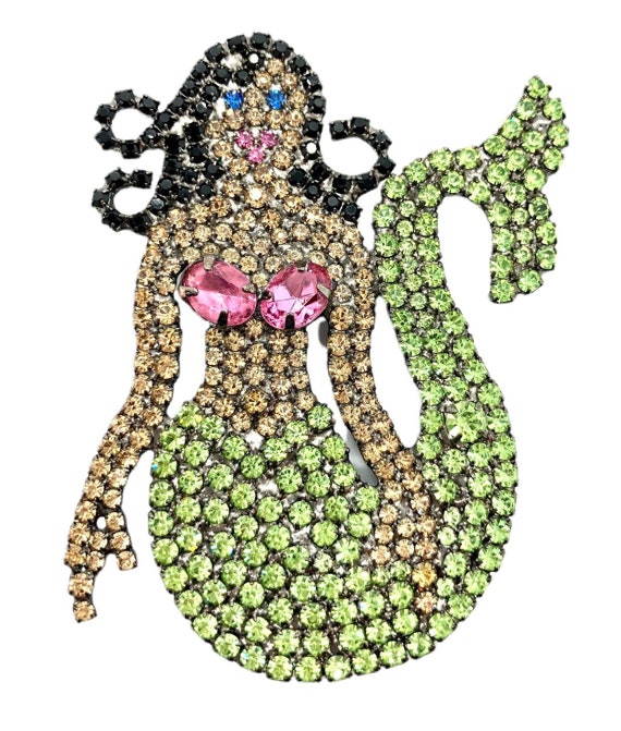 Retro Mermaid Brooch - von Walhof - Vintage Rhine… - image 3