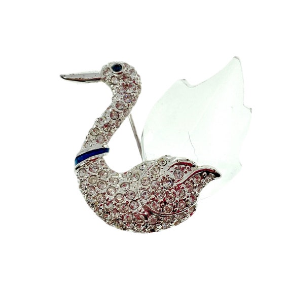 Vintage Swan Pin / Rhinestone Crystal Jewelry - image 5