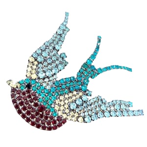 Retro Swallow Pin - Rockabilly Swag - Crystal Rhinestones