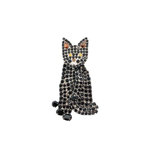 Black Cat Brooch - Kitten Jewelry - Rhinestone - image 1