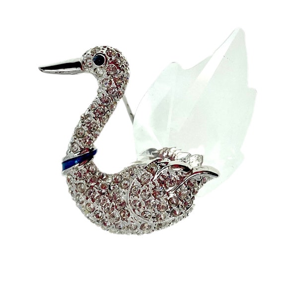 Vintage Swan Pin / Rhinestone Crystal Jewelry - image 2