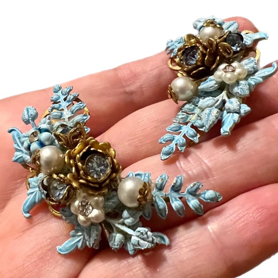 Blue Flower Earrings / Rare Mid Century Jewelry - image 8