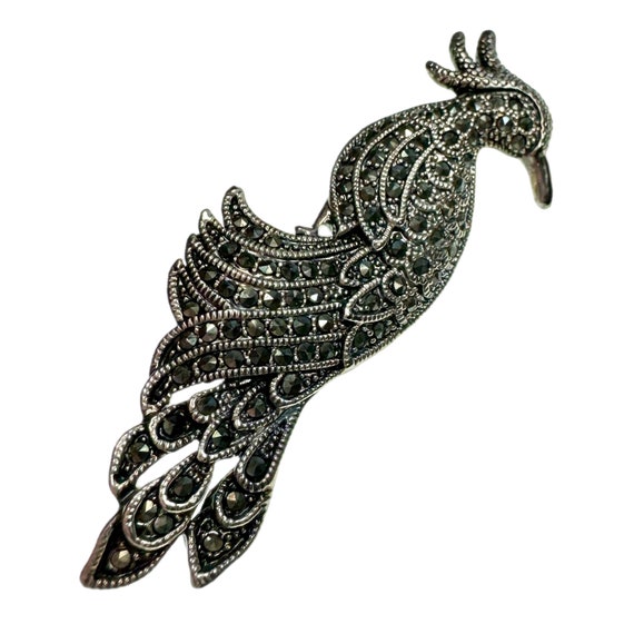Marcasite Peacock Brooch / Vintage Jewelry - image 3