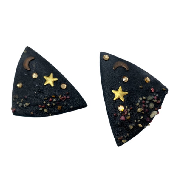 Black Vintage Earrings / Moon & Stars - image 5