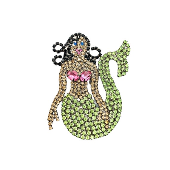 Retro Mermaid Brooch - von Walhof - Vintage Rhine… - image 1