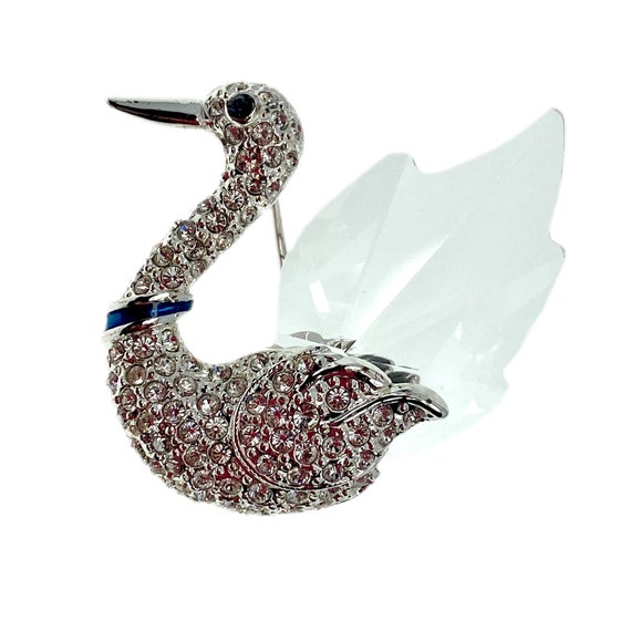 Vintage Swan Pin / Rhinestone Crystal Jewelry - image 3