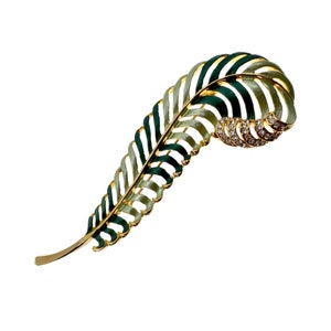 Big Feather Brooch / 80s Fashion Jewelry / Green