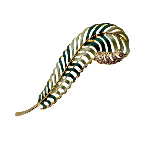 Big Green Feather Brooch / 80s Fashion Jewelry Gem