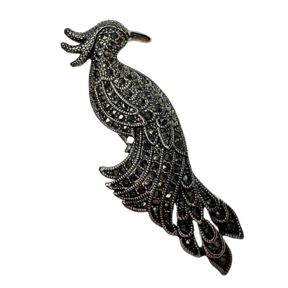 Marcasite Peacock Brooch / Vintage Jewelry - image 2