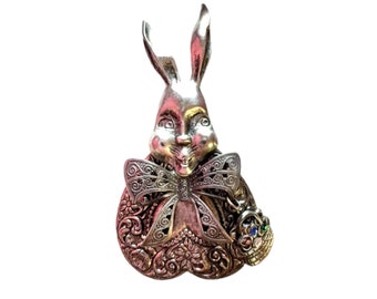 Bunny Rabbit Brooch / Handmade OOAK Jewelry / Easter