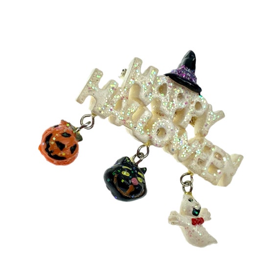 Vintage Happy Halloween Pin / Black Cat, Pumpkin,… - image 4