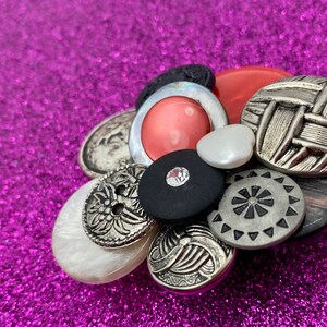 Vintage Button Brooch Red, Black Silver Buttons OOAK image 4