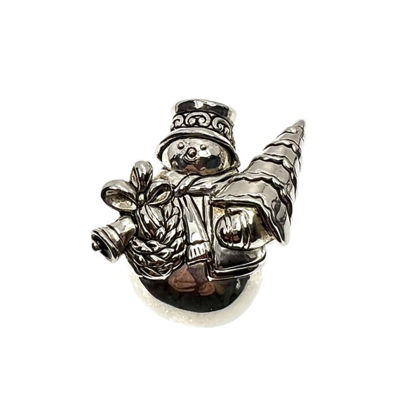 Silver Snowman Brooch / Pendant / Holiday Jewelry - image 2