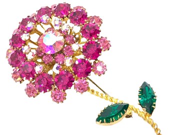 ピンクの花のブローチ - オーストリアの署名入り - オーストリアの