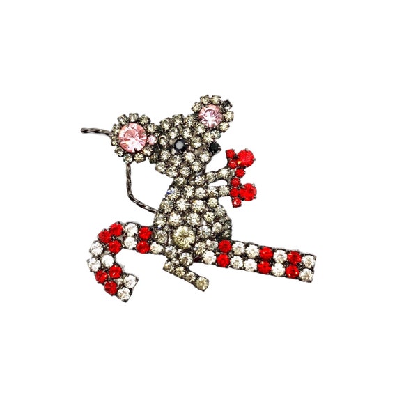 Christmas Mouse on Candy Cane - Swarovski Crystals - image 1