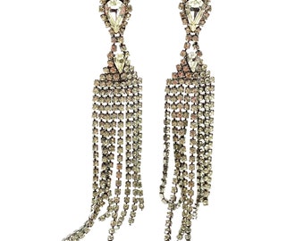 Long & Drippy Rhinestone Earrings / Vintage Jewelry