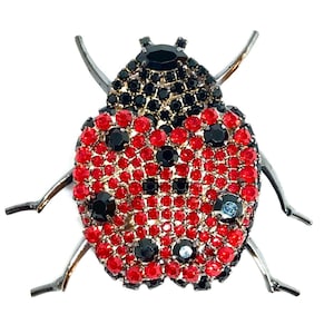 Rhinestone Ladybug Pin - Von Walhof Brooch - Insect