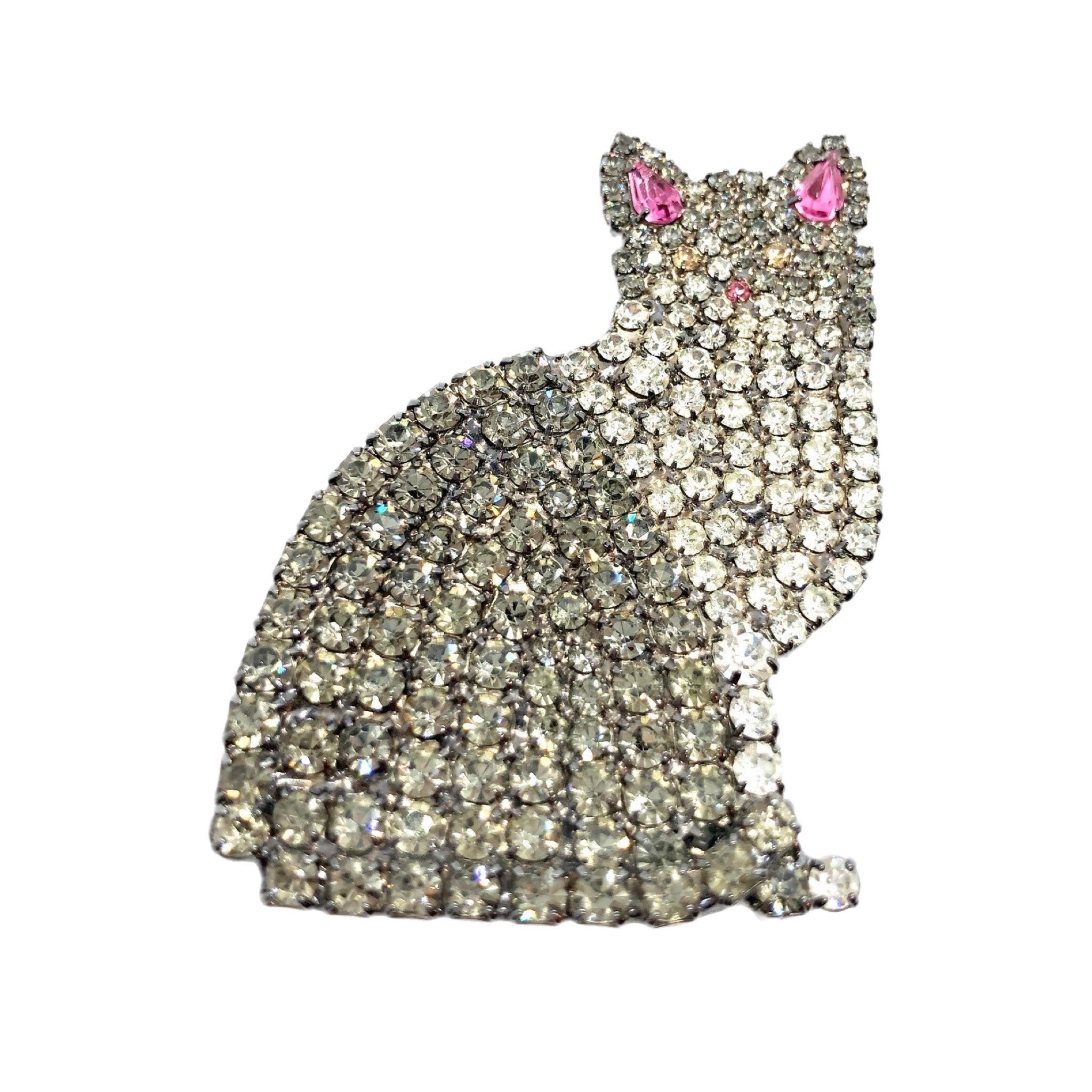 Orange Cat Brooch - Swarovski Crystal Rhinestone Feline Pin - Bicolor ...