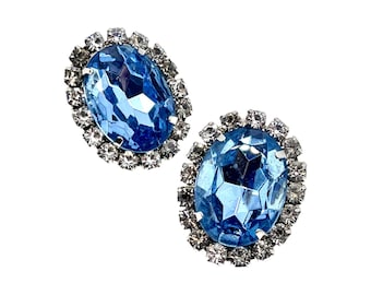 Blue Rhinestone Earrings / Vintage Jewelry