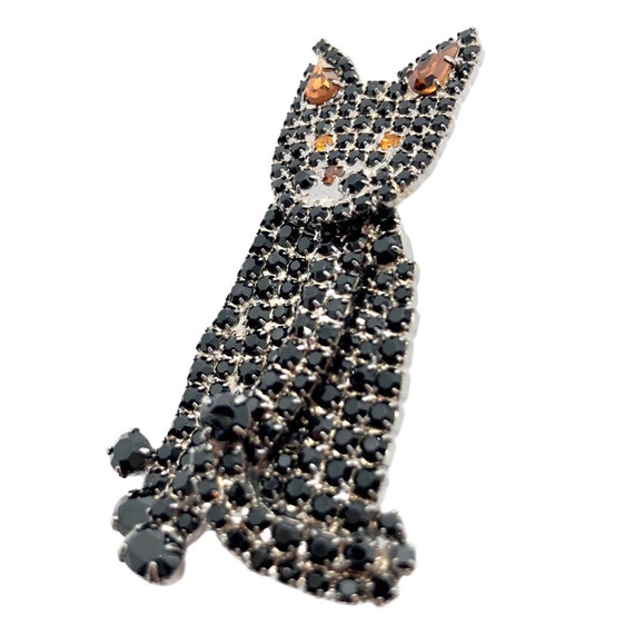 Black Cat Brooch - Kitten Jewelry - Rhinestone - image 4