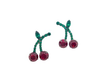 Retro Cherry Earrings - Crystal Rhinestone - Rockabilly Swank