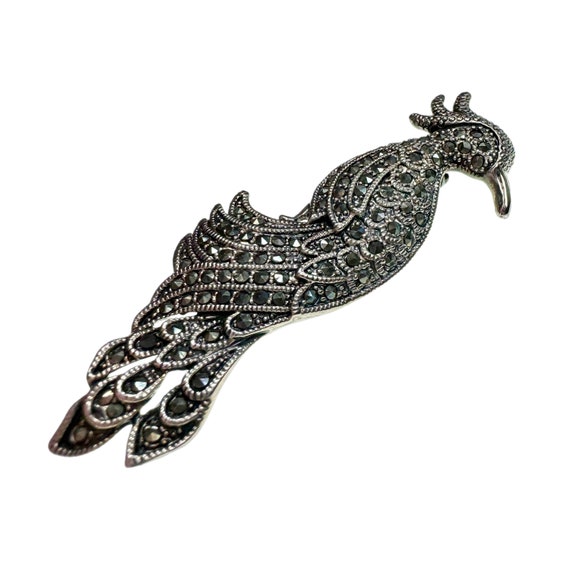 Marcasite Peacock Brooch / Vintage Jewelry - image 4