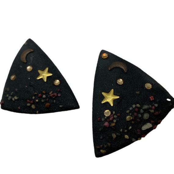 Black Vintage Earrings / Moon & Stars - image 9