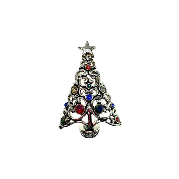 Vintage rhinestone christmas tree brooch deals
