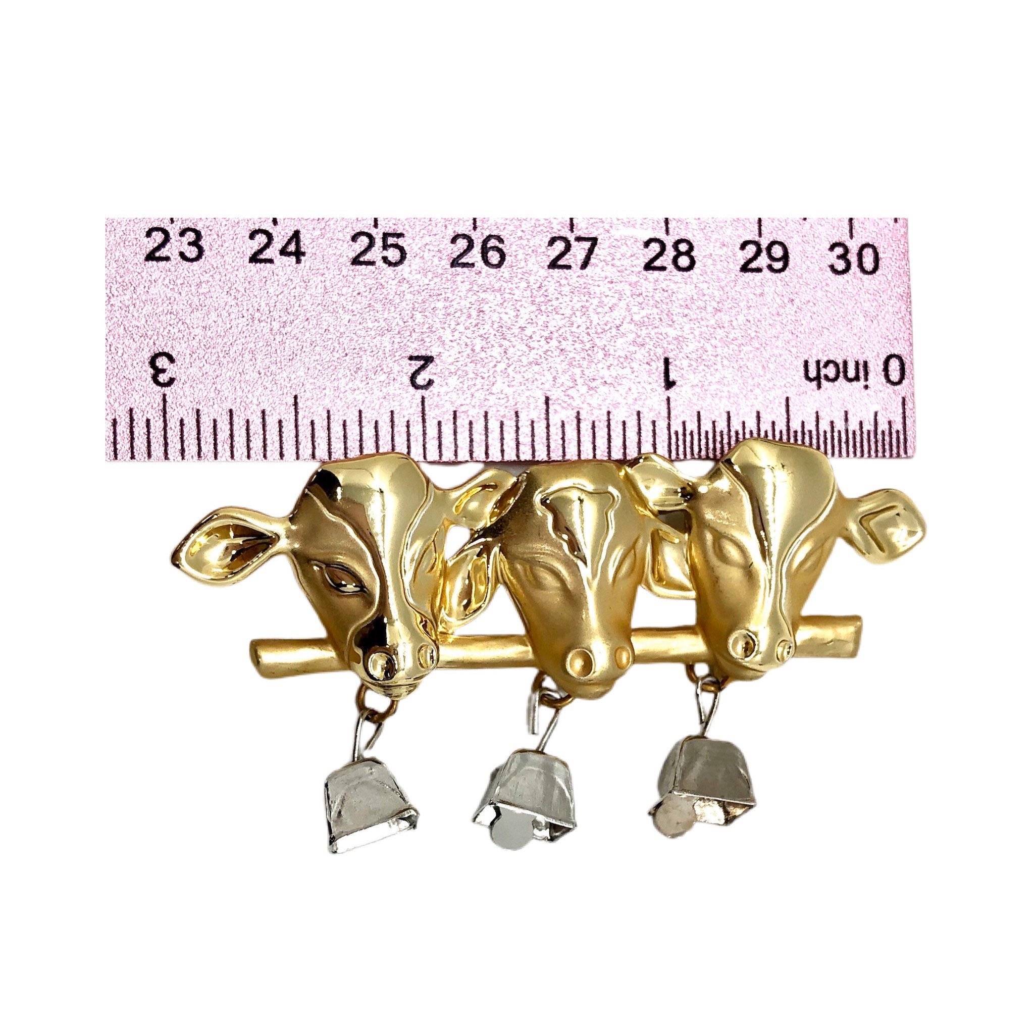 Gold Cow Brooch hanging Bells More Cowbell Etsy