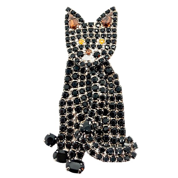 Black Cat Brooch - Kitten Jewelry - Rhinestone - image 2