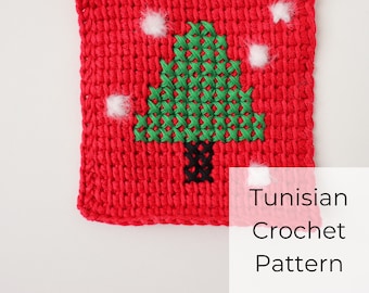 BASIC Tunisian Crochet Pattern • Christmas Coaster • Handmade Gift • Tunisian Pine Tree Christmas Coaster PATTERN