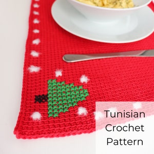 BASIC Tunisian Crochet Pattern • Christmas Placemat • Handmade Gift • Tunisian Pine Tree Christmas Placemat PATTERN