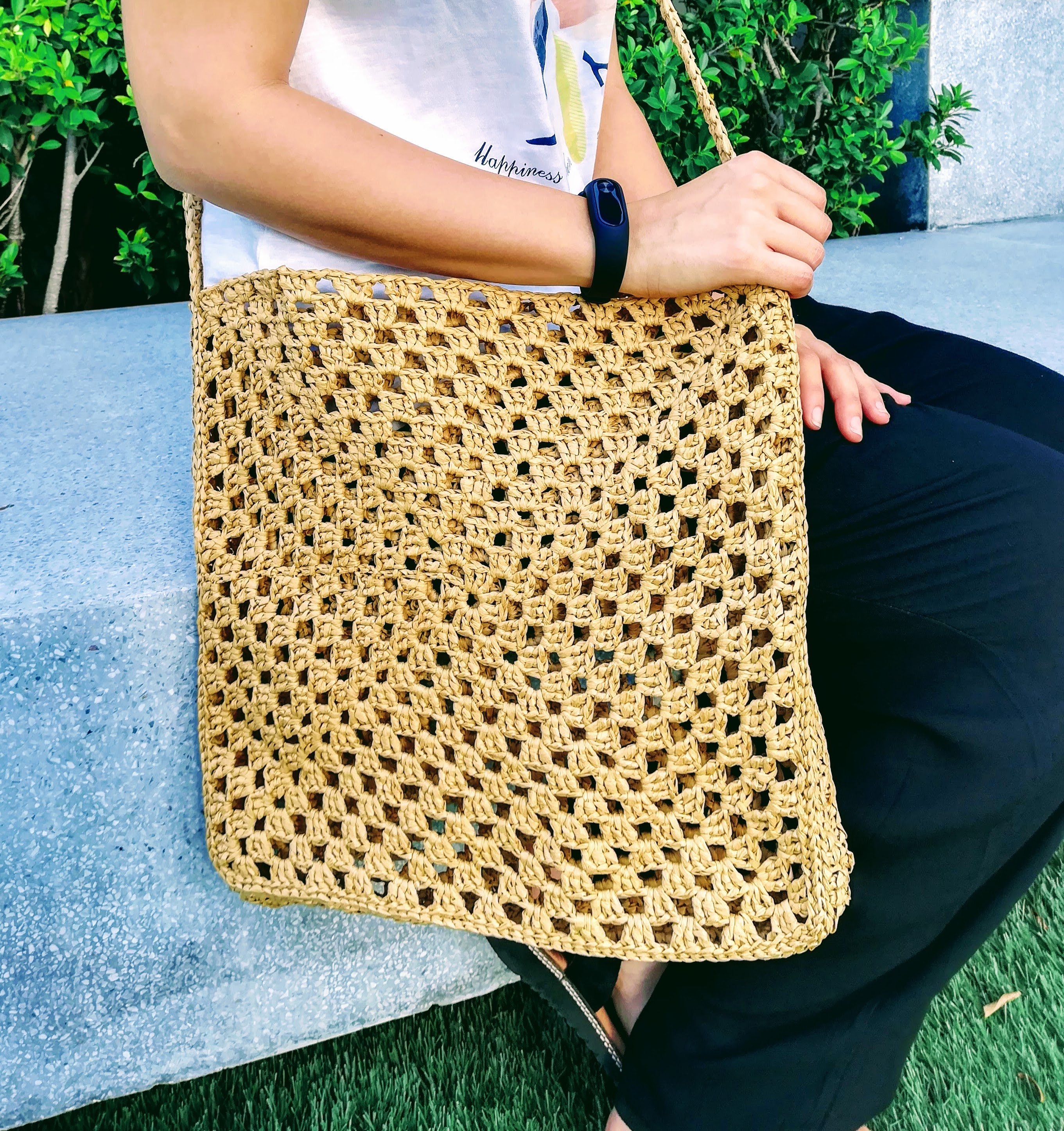 EASY Crochet Pattern • Raffia Bag • Granny Square Bag • Handmade Bag ...