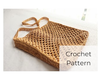 EASY Crochet Pattern • Raffia Bag • Granny Square Bag • Handmade Bag • Crochet Granny Square Raffia Bag PATTERN