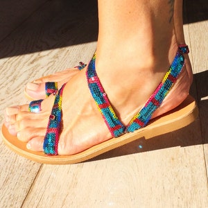 Greek Leather sandals, Handmade to order  summer shoes, Festival Decorated “Diana”sandals