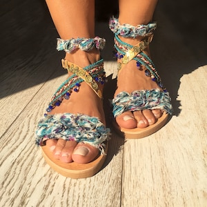Greek Leather sandals, Handmade to order women sandals, Boho flats “Elizabeth”