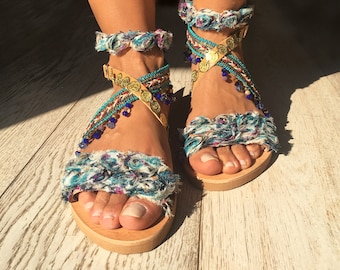 "Griechische Ledersandalen, Handmade, um Frauen Sandalen zu bestellen, Boho Wohnungen ""Elizabeth""