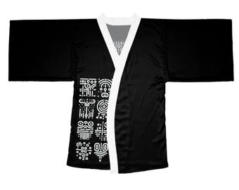 Elegante bata tipo kimono negra, estilo bohemio, ideal para relajarse, ideal como regalo para ella, para spa y meditación. ¡Moda!