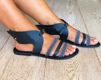 Sandals, Women leather sandals, Ancient Greek sandals, Leather sandals, Black sandals, Sandales grecques