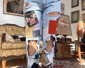 handmade patchwork jeans