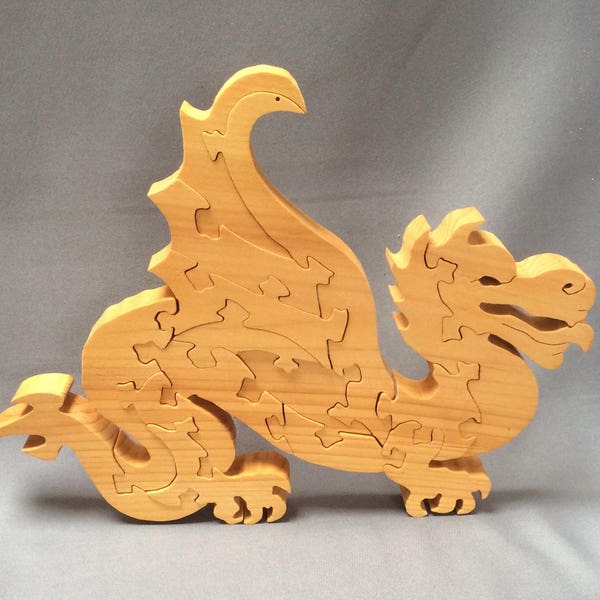 Wood puzzle, handmade, fantasy dragon, Hilarion, educational, Montessori, fantasy, dragon, dragon puzzle, free standing, decorative item,toy