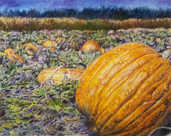 Pumpkin Patch Giclée Print / Reproduction of original Artwork / Autumn Home Decor / Harvest Season Print
