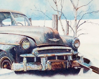 49 Chevy Deluxe, 8” x 17.5” (image size) giclée print. Vintage Car Art/Automotive Art/Classic Car Print/Vintage Chevrolet/Classic Chevy