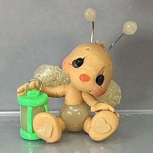 Firefly w/ Lantern - Hand-Sculpted Polymer Clay Glow-in-Dark Bug Figurine - Whimsical Miniature Insect Collectible - Garden critter