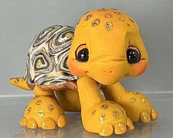 Turtle -Whimsical Polymer Clay Tortoise Collectible - Sculpted Clay Turtle Figure - Clay Miniature Keepsake Pond Critter Figurine-Garden