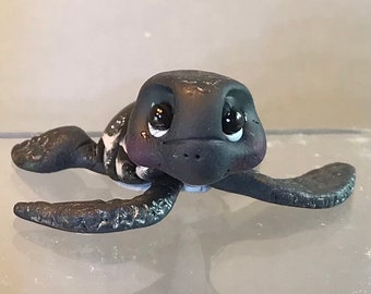 Turtle - TINY Sea Turtle - Whimsical Polymer Clay Tortoise Collectible - Hand-Sculpted Miniature  Ocean Critter Figure